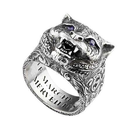 anello gucci uomo felino|Anello Gucci Garden Felino Argento uomo .